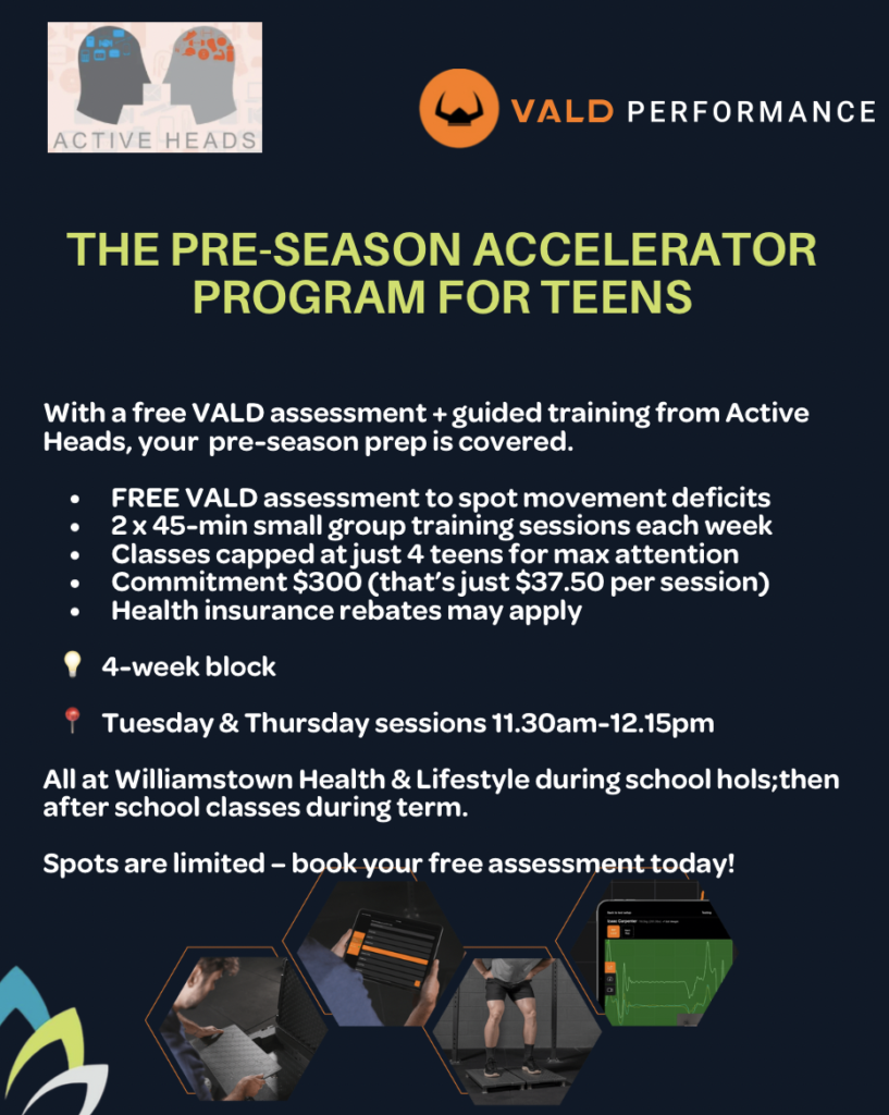 Poster for teen sports performance training program in Williamstown using VALD testing and strength coaching for young athletes
